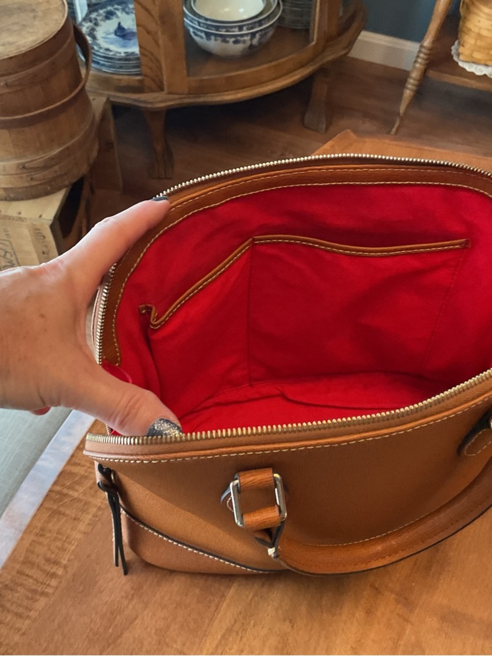 Dooney & Bourke Natural Saffiano Leather Zip Zip Satchel with Wallet - Picture 8 of 15